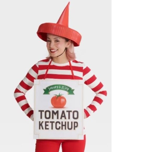 Ketchup Headpiece & Label Halloween Costume Accessory 2 Pc Adult Teen 14+ - Picture 1 of 2